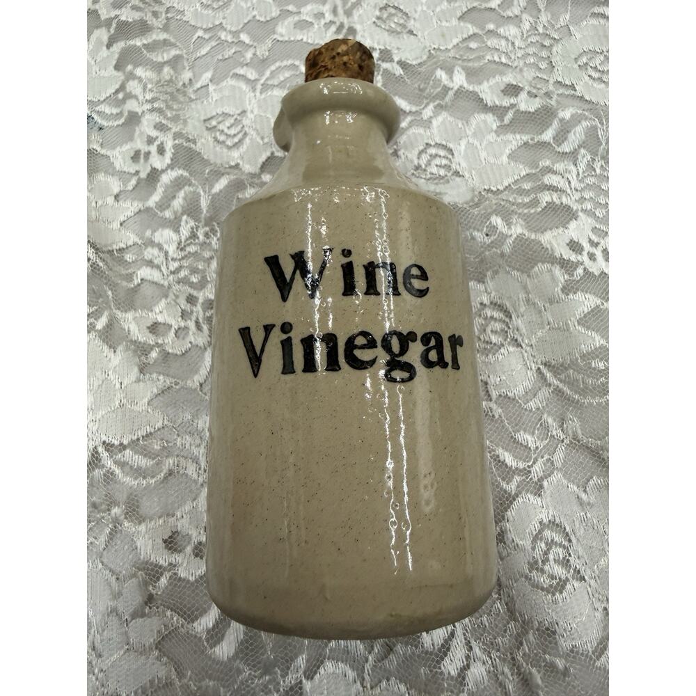 Vintage STONE WARE JUG Wine Vinegar" Made In England Stamp 6.5”H W Cork
